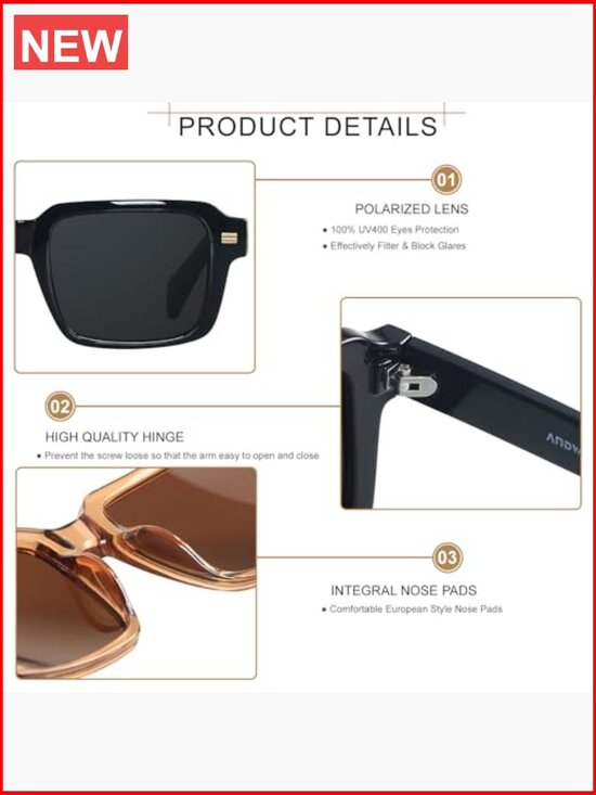 Retro 70s 80s Square Polarized Sunglasses Vintage Rectangle Shades Unisex main image 5